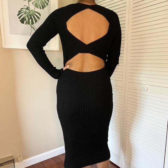 Hera Collection Black Bodycon Stretchy Midi Sweater Dress - Picture 3 of 7